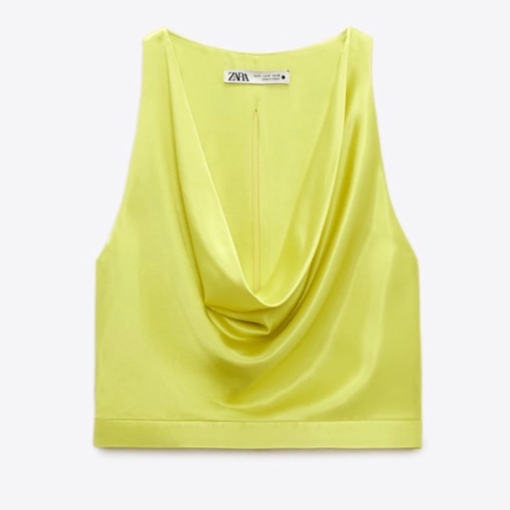 Zara Lime Satin Cowl Neck Top